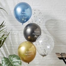 Balloon Cluster - 5 Pack Happy Fathers Day - Chrome & Confetti