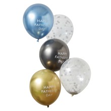 Balloon Cluster - 5 Pack Happy Fathers Day - Chrome & Confetti