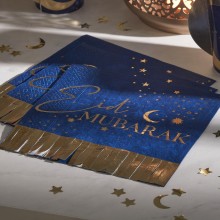 16 Paper Napkin - Eid Mubarak Fringe Napkin - Navy and Gold