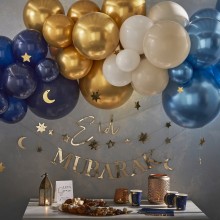 1 Bunting - Eid Mubarak with Moons and Stars - Gold