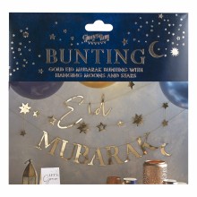 1 Bunting - Eid Mubarak with Moons and Stars - Gold