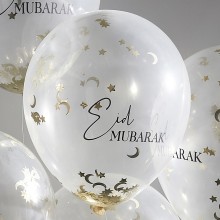 5 Balloon Bundle - Eid Mubarak Printed Confetti Balloons