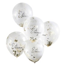 5 Balloon Bundle - Eid Mubarak Printed Confetti Balloons