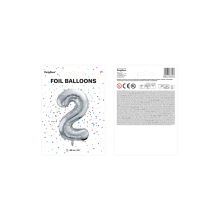 1 Ballon XXL - Zahl 2 - Silber