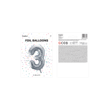 1 Ballon XXL - Zahl 3 - Silber