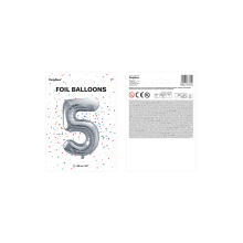 1 Ballon XXL - Zahl 5 - Silber