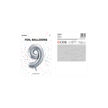 1 Ballon XXL - Zahl 9 - Silber