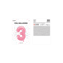 1 Ballon XXL - Zahl 3 - Rosa