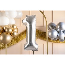 1 Balloon XL - Zahl 1 - Silber