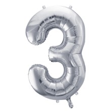 1 Balloon XL - Zahl 3 - Silber