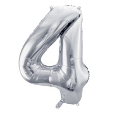 1 Balloon XL - Zahl 4 - Silber