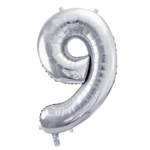 1 Balloon XL - Zahl 9 - Silber