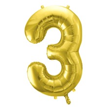 1 Balloon XL - Zahl 3 - Gold
