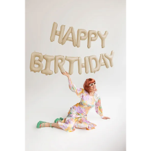 1 Ballon - Schriftzug - Happy Birthday - Beige