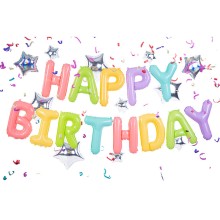 1 Ballon - Schriftzug - Happy Birthday - Bunt