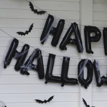 Balloon Bunting - Happy Halloween Black with Webs and Hanging Bats