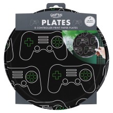 8 Eco Paper Plate - Gaming Print - Black