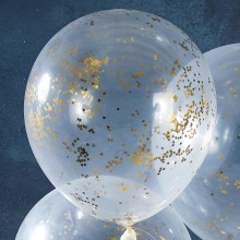 5 Balloons - Confetti Balloon - 12" - Gold Glitter