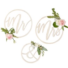 3 Wooden Hoops - Mr and Mrs