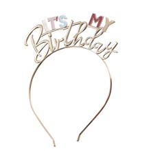 1 Headband - It`s My Birthday - Gold and Pastel