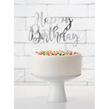1 Cake Topper - Happy Birthday - Silber