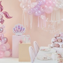 5 Balloon Bundle - Shell Confetti and Happy Birthday Printed Chrome Balloons with Tissue Tassel Tail