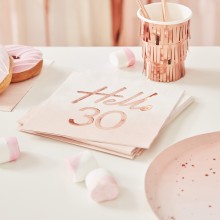 16 Rose Gold Foiled Watercolour Napkin - Hello 30