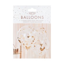 3 Giant Rose Gold and Blush confetti balloons