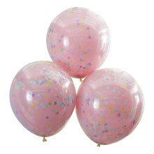 3 Balloons - Double Stuffed Pastel Confetti Balloons