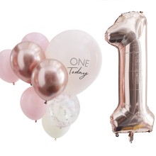 10 Balloons - Pink and Rose Gold 1 Today Balloon Bundle