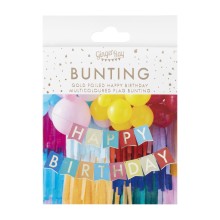 1 Bunting - Happy Birthday Multicoloured Flag - Gold Foiled