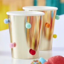 8 Cups - Bright Pom Poms - Gold