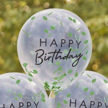 5 Balloon Bundle - Happy Birthday - Leaf Confetti Filled