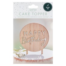 1 Cake Topper - Happy Birthday - Round - Wooden