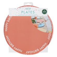 8 Eco Paper Plates - Happy Birthday Rim - Mixed Colours
