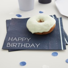 16 Eco Paper Napkins - Happy Birthday - Navy & Light Blue