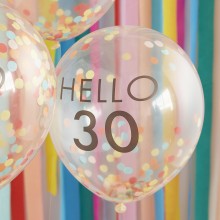 5 Hello 30 Milestone Balloons - Brights