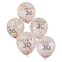 5 Hello 30 Milestone Balloons - Brights