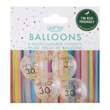 5 Hello 30 Milestone Balloons - Brights