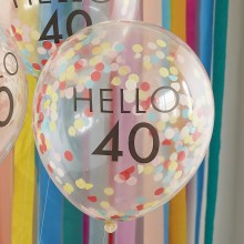 5 Hello 40 Milestone Balloons - Brights