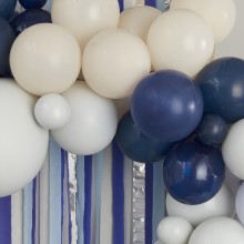 1 Balloon Backdrop - Balloon Arch and Streamers - Blue and cream