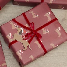 5 Gift Wrap Kit - Festive Sausage Dog Wrap Kit - Wrap, Ribbon & Tag