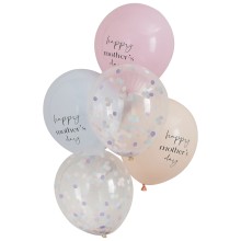 Balloons - 5 Pack Happy Mother`s Day - Printed and Confetti Balloons