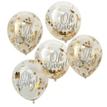 5 Balloons - 12" Confetti - Gold - Oh Baby!