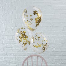 5 Balloons - Confetti - Gold