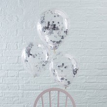 5 Balloons - Confetti - Silver