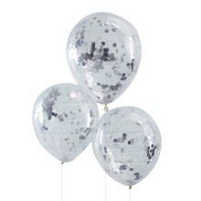 5 Balloons - Confetti - Silver