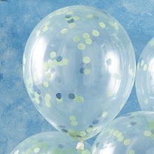 5 Balloons - Blue and Green Confetti Balloons -