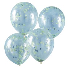 5 Balloons - Blue and Green Confetti Balloons -