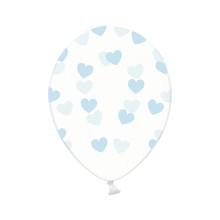 6 Motivballons Clear - Ø 30cm - Hearts - Hellblau